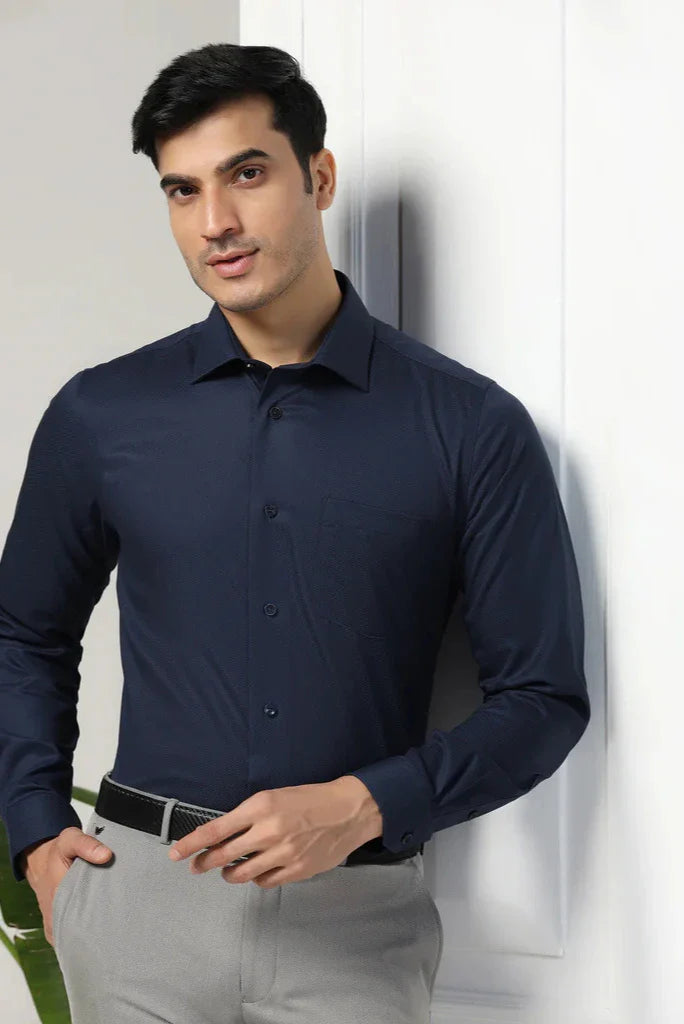 Men Navy Blue Shirt With Grey Pant Office Wear Formal Wear & Classic Look For Every Occasion