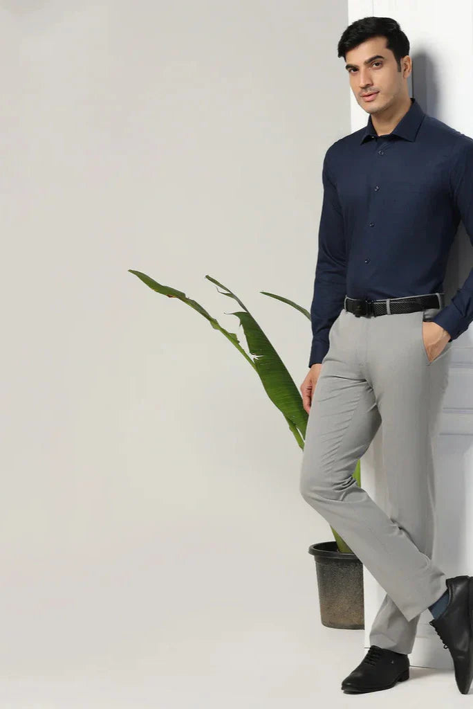 Men Navy Blue Shirt With Grey Pant Office Wear Formal Wear & Classic Look For Every Occasion