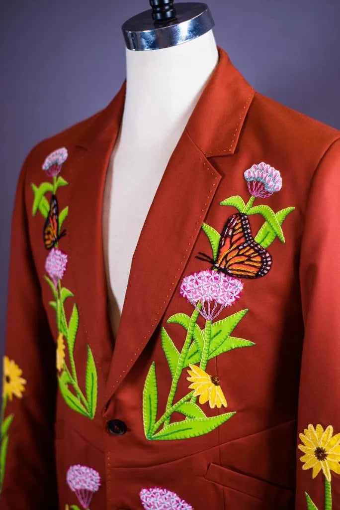 Men Rust Two Piece Suit Embroidered Designer Suits Wedding Classic Bespoke Wear