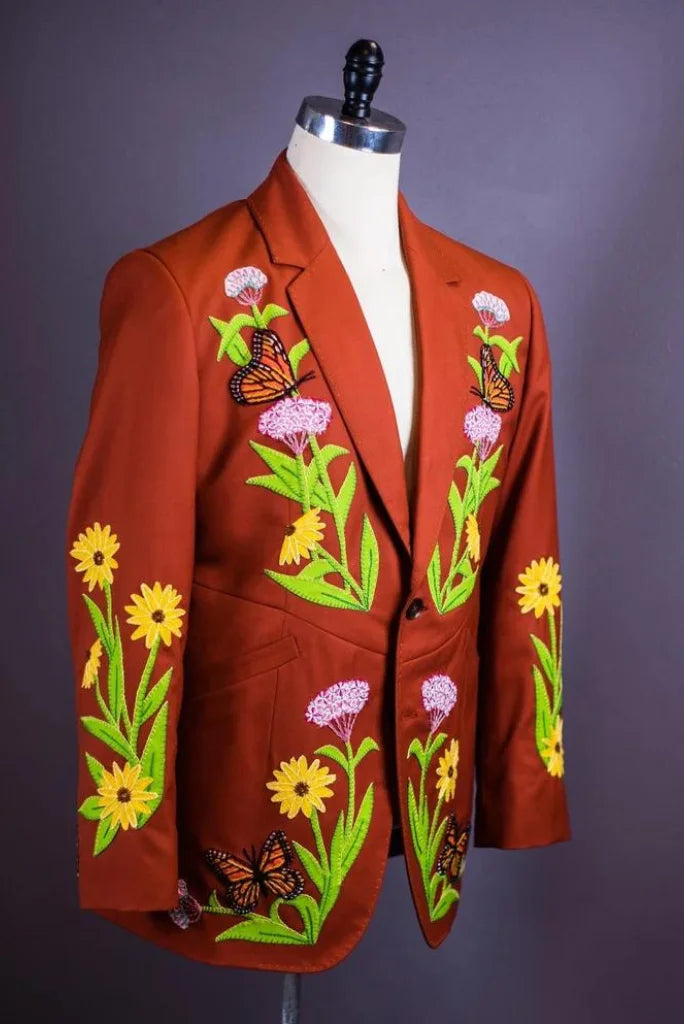 Men Rust Two Piece Suit Embroidered Designer Suits Wedding Classic Bespoke Wear