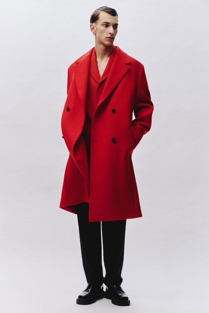 Men Double Breasted Red Coat long Coat Tweed Jacket Woolen Vintage Gift For Him
