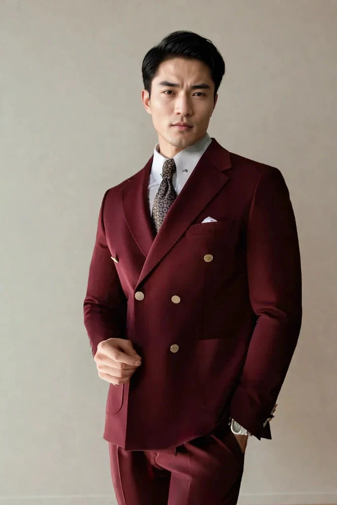 Men Two Piece Elegant Double Breasted Suit Perfect For Parties Events Dinner Date Wear