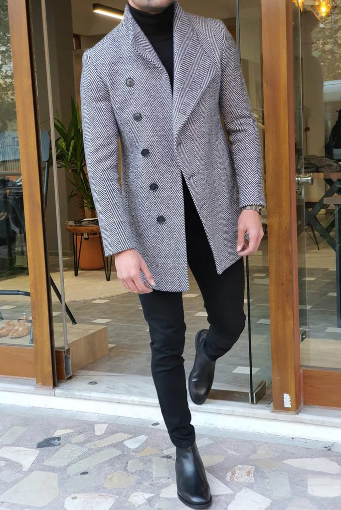 Men Tweed Woolen Grey Over Coat Trench Coat Man Long Jacket Stylish Winter Wear Customized Coat wear For him