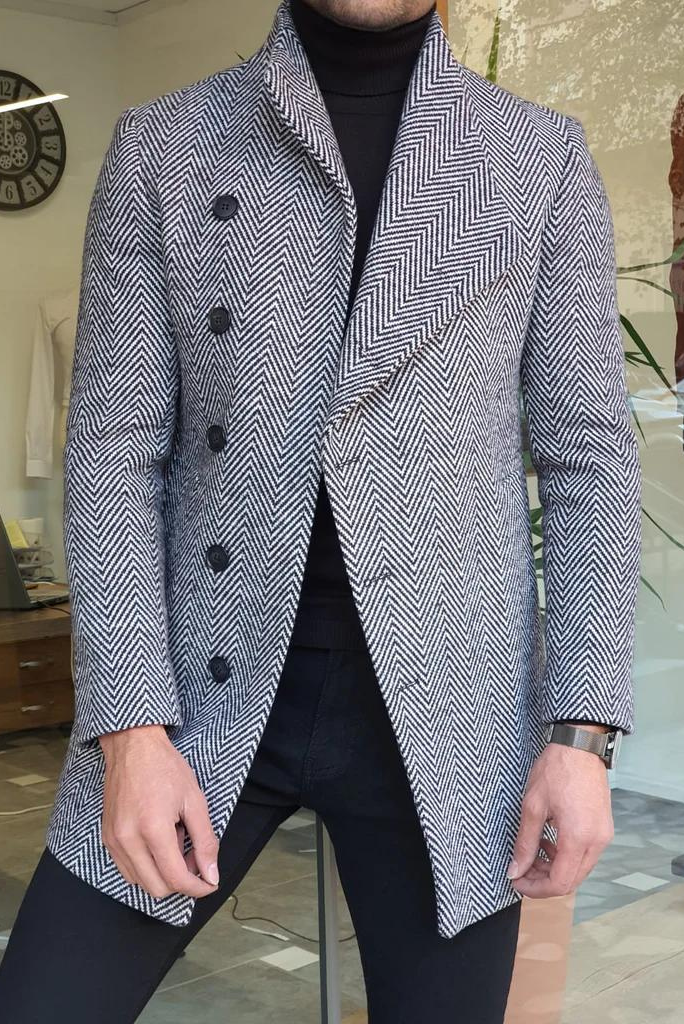 Men Tweed Woolen Grey Over Coat Trench Coat Man Long Jacket Stylish Winter Wear Customized Coat wear For him