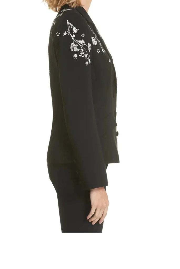 Women Black Embroidery 2 Piece Suit, Wedding Prom Cocktail, Formal Events and Party Blazer Suit For Her