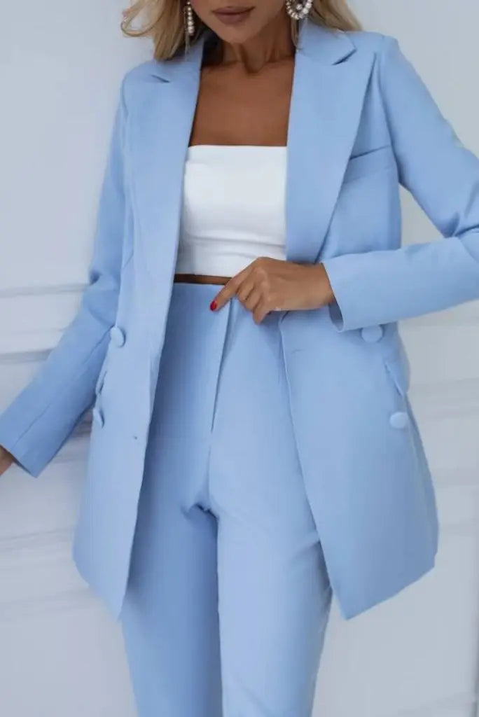 Steel Blue Classic Double Breasted 2 Piece Suit for Women, Stylish Suit for Party, Event and Wedding