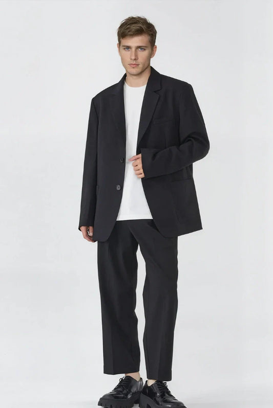 Men Black Loose Fit Casual 2 Piece Suit Relaxed Fit Semi Formal Events Suit Casual Business Attire