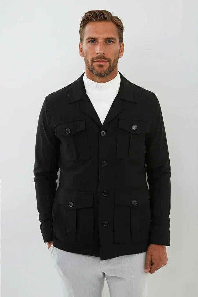 Men Black Woolen Shacket British Safari Jacket Vintage Travel Jacket Designer Cargo Jacket