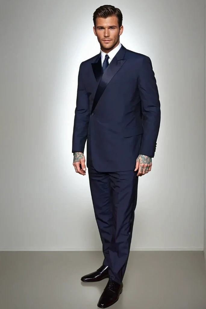 Men Double Breasted Tuxedo Navy Blue Two Piece Suit Business Meeting Suit Perfect For Parties Festive Gatherings & Especially Evening Events Suit