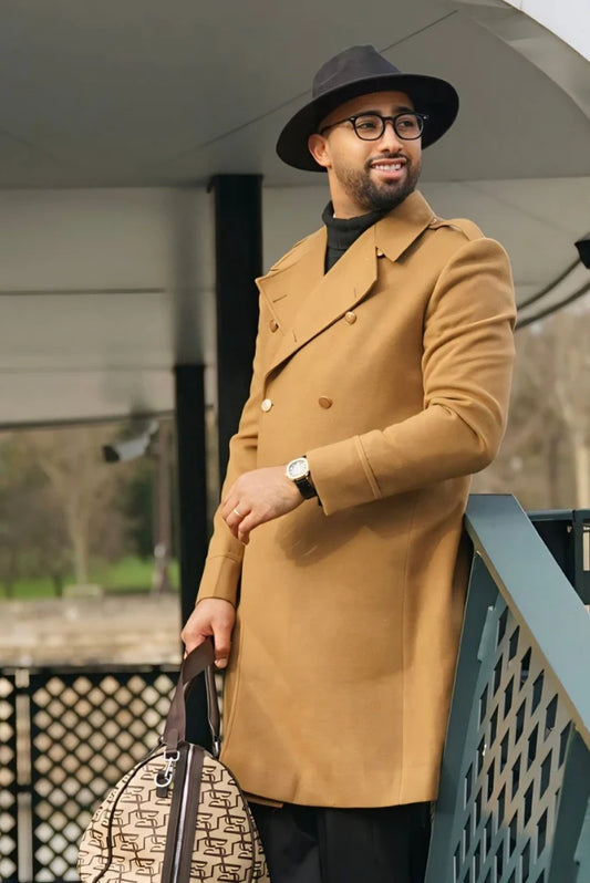 Men's Brown Double Breasted Wool Overcoat Stylish Long Coat Vintage Trench Coat For Men Dinner Party Jacket Evening Wear Coat