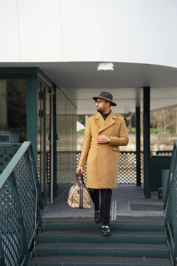 Men's Brown Double Breasted Wool Overcoat Stylish Long Coat Vintage Trench Coat For Men Dinner Party Jacket Evening Wear Coat