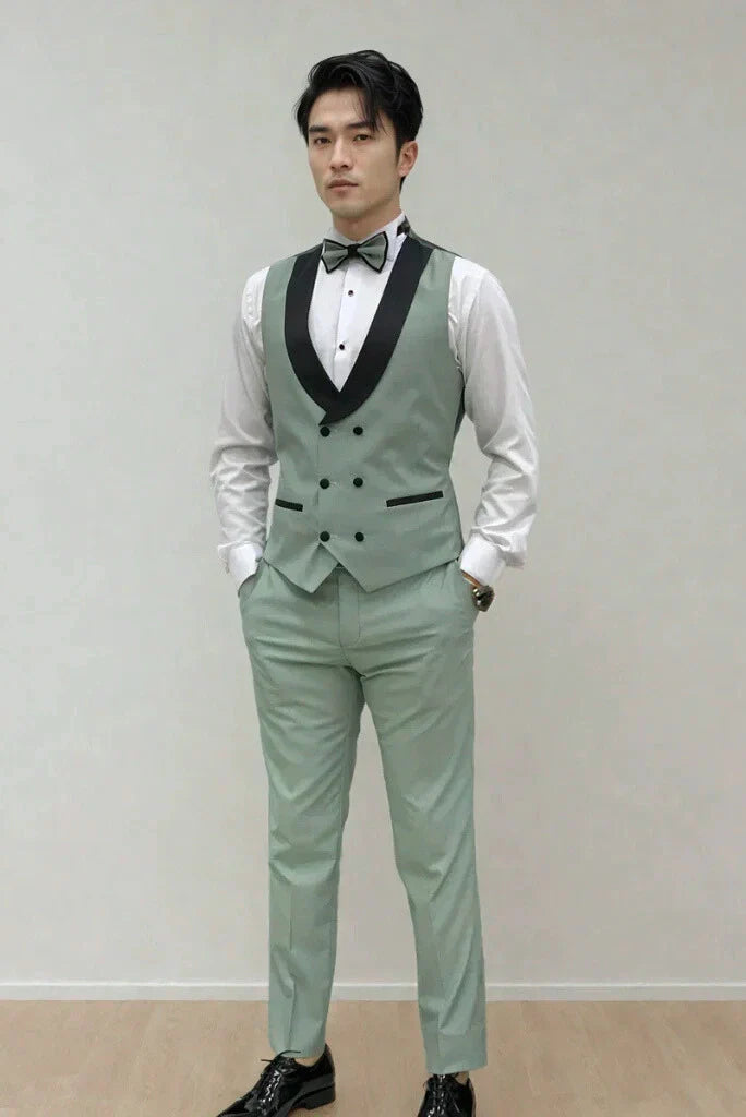 Mens Slim Fit Tuxedo Three Piece Sage Green Suit For Wedding Engagement Anniversary Prom Groom wear and Grooms Men Suit