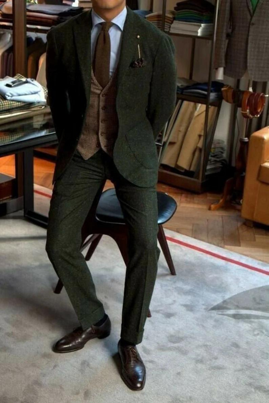 Men green tweed suit beach wedding suit groom wear suit prom suit for men dinner suit winter men suit herringbone suit Christmas gift