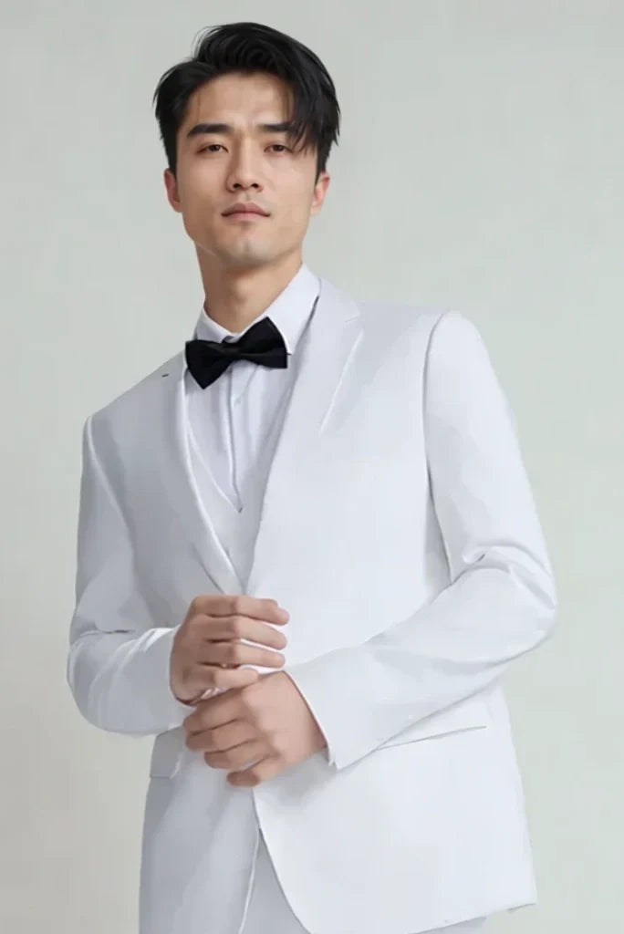 Men's White Three Piece Suits Men Wedding Groomsmen Suit Reception Party Two Button Style Suit Party Wear Bespoke Suit