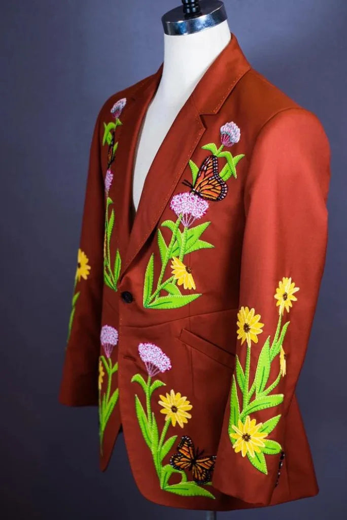 Men Rust Two Piece Suit Embroidered  Designer Suits Wedding Classic Bespoke Wear