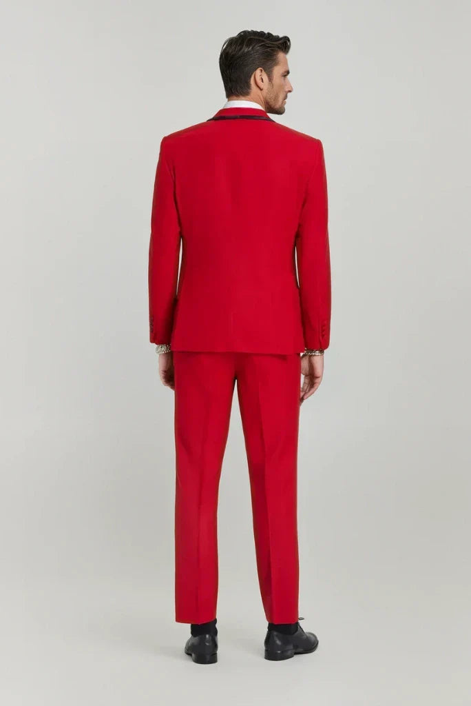 Men Red Three Piece Suit Wedding Elegant Bespoke Suit