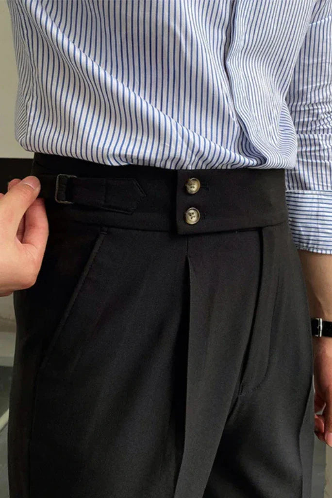 Men Double Button Gurkha Pant Black