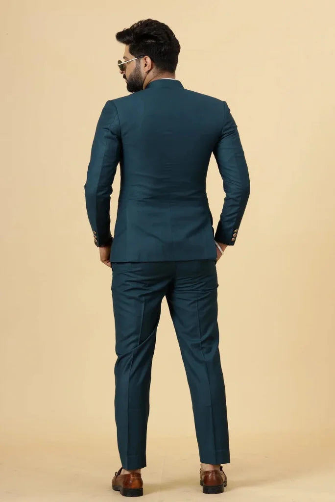 Men's Teal Blue Designer Jodhpuri Suit, Perfect for Weddings and Festivals