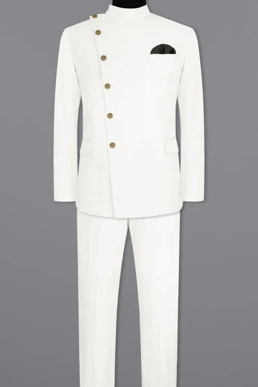 Men's White Jodhpuri Bandhgala Designer Suit, Exclusive Suit for Wedding and Festival