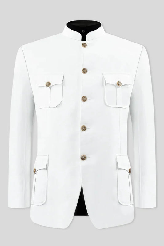 White Pocket Design Jodhpuri Suit, Designer Jodhpuri Suit for Men