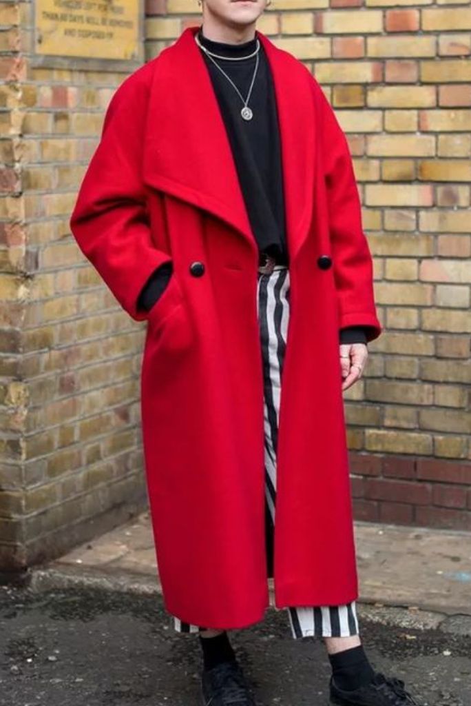 Red Double Breasted long Coat Men Tweed Coat Vintage Customize Jacket Winter Wear Coat Him
