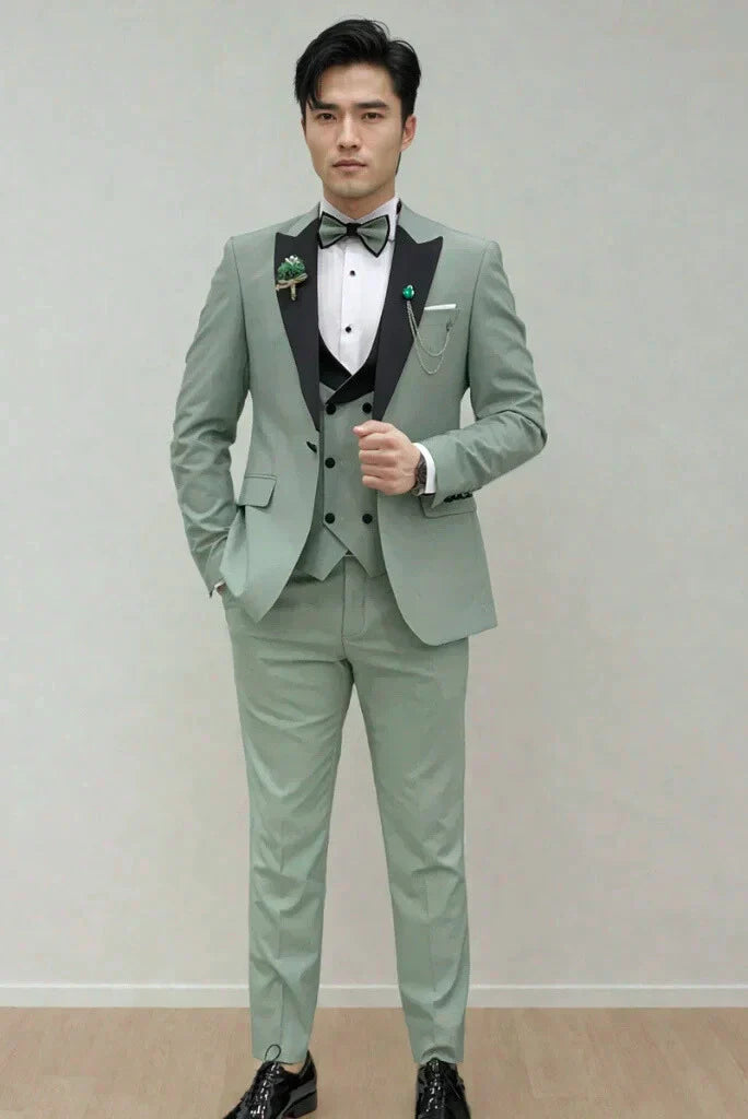 Mens Slim Fit Tuxedo Three Piece Sage Green Suit For Wedding Engagement Anniversary Prom Groom wear and Grooms Men Suit