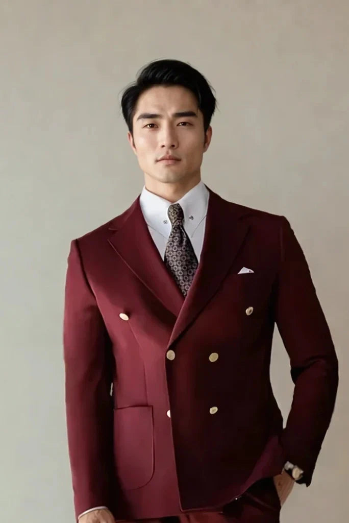 Men Two Piece Elegant Double Breasted Suit Perfect For Parties Events Dinner Date Wear