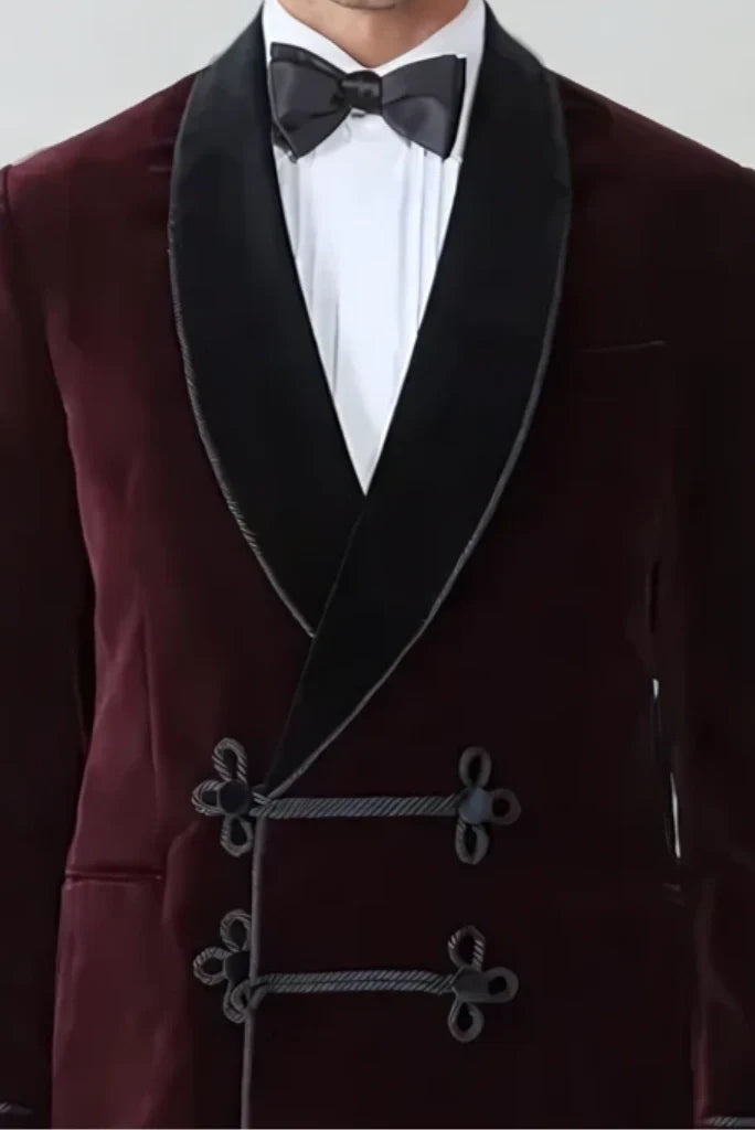 Wine Velvet Smoking Jacket For Mens Velvet Smoking Coats Evening Wear Coat Stylish Velvet Wedding Jacket