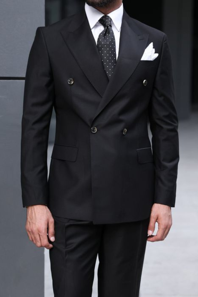 Men Black Double Breasted Suit 2 Piece Suit Dinner Suit Slim Fit Suit Elegant Suit Groom Wear Bespoke