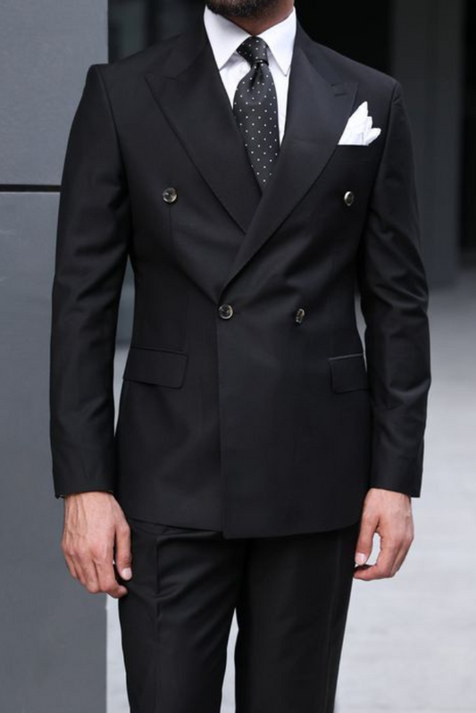 Men Black Double Breasted Suit 2 Piece Suit Dinner Suit Slim Fit Suit Elegant Suit Groom Wear Bespoke