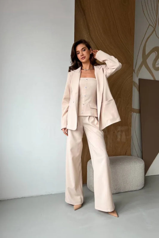 Women Beige Double Breasted 3 Piece Suit, Designer Double Breasted Suit for Event and party