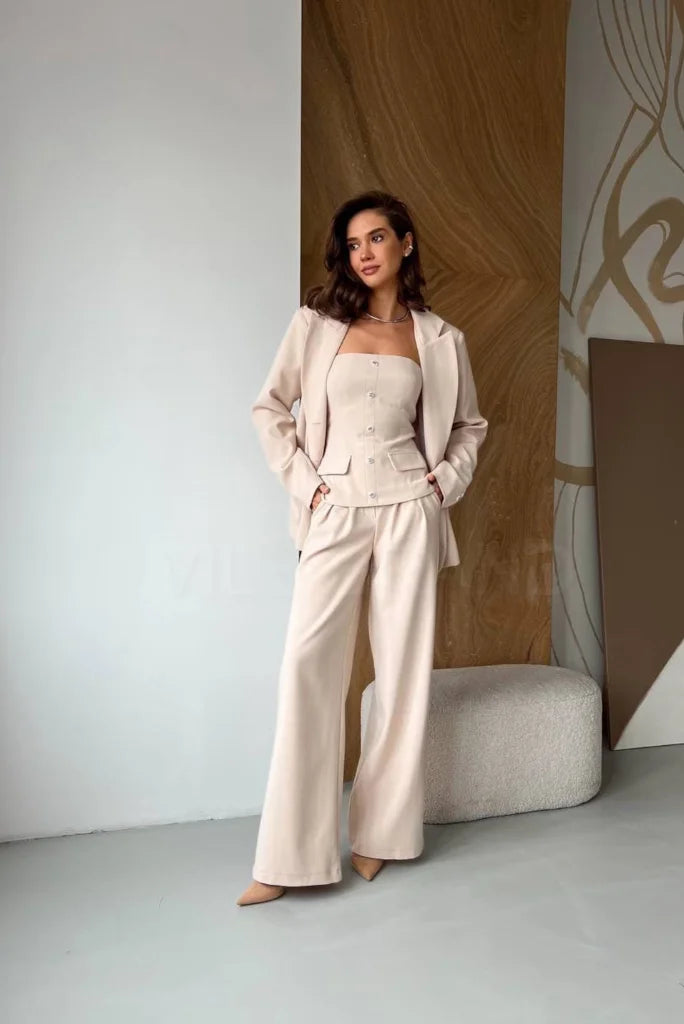 Women Beige Double Breasted 3 Piece Suit, Designer Double Breasted Suit for Event and party