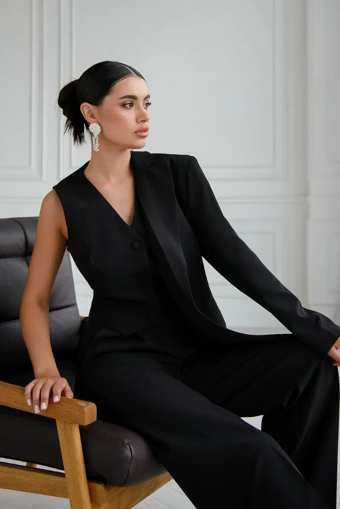 Women's Black Double Breasted 3 Piece Suit, Elegant Black Suit for Cocktail, Wedding and Event