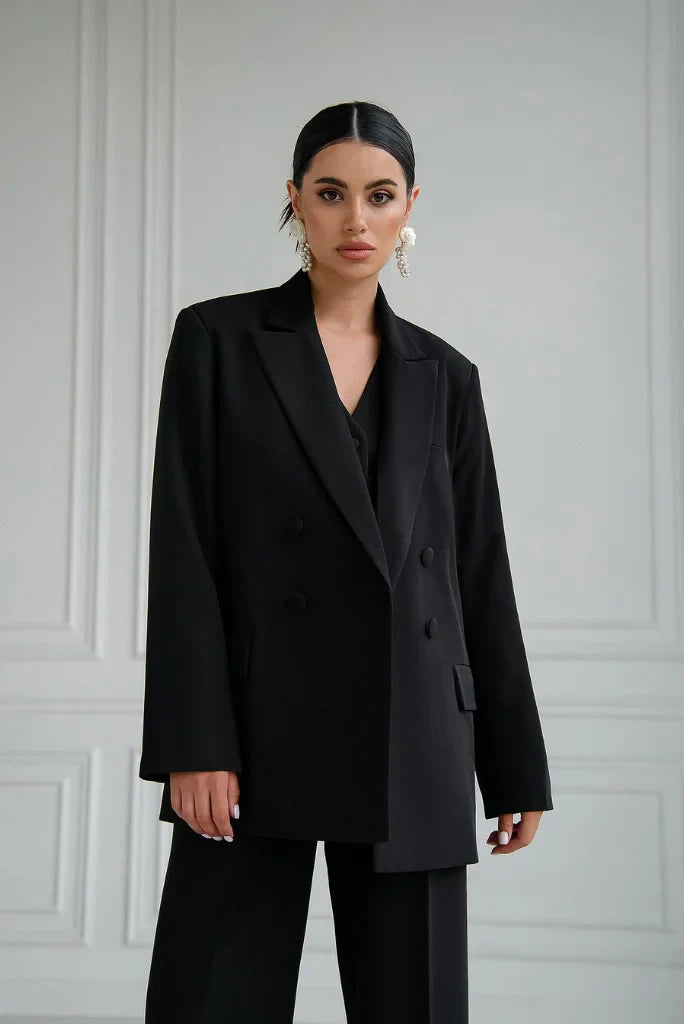 Women's Black Double Breasted 3 Piece Suit, Elegant Black Suit for Cocktail, Wedding and Event