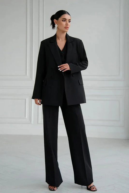 Women's Black Double Breasted 3 Piece Suit, Elegant Black Suit for Cocktail, Wedding and Event