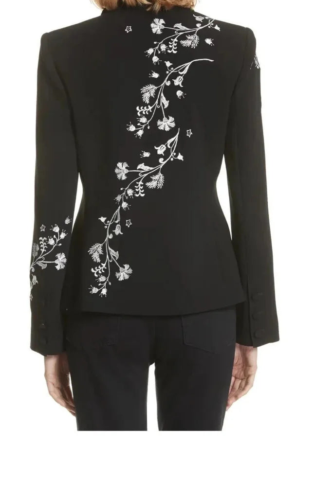 Women Black Embroidery 2 Piece Suit, Wedding Prom Cocktail, Formal Events and Party Blazer Suit For Her