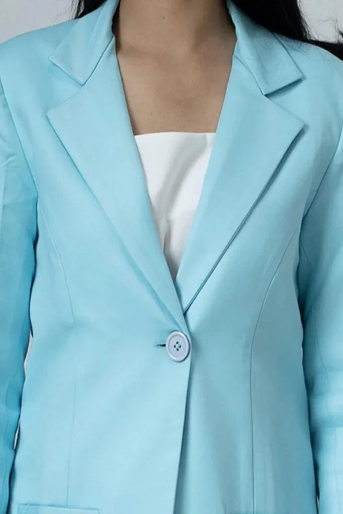Women Ice Blue 2 Piece Suit Formal Suit, Notched Lapel Collar Single Breasted Regular Fit Blazer Suit 