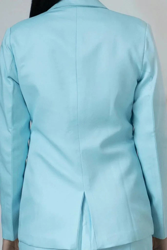 Women Ice Blue 2 Piece Suit Formal Suit, Notched Lapel Collar Single Breasted Regular Fit Blazer Suit 