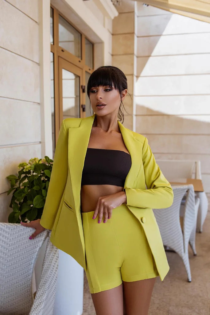 Women's Parrot Green 2 Piece Dress, Blazer and Shorts Dress Set for Her