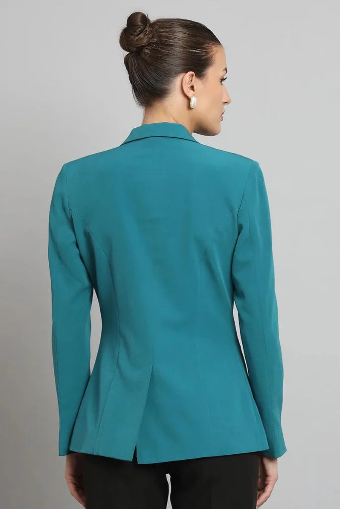 Women Teal Blue Single Breasted Notched Lapel Blazer, Casual Long Sleeve Blazer for Her