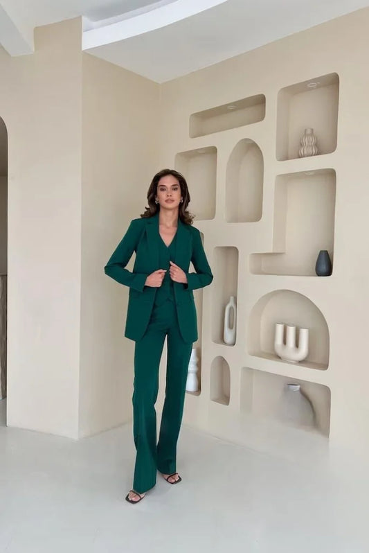 Women's Teal Green 3 Piece Suit, Formal Suit for Office and Business Meetings