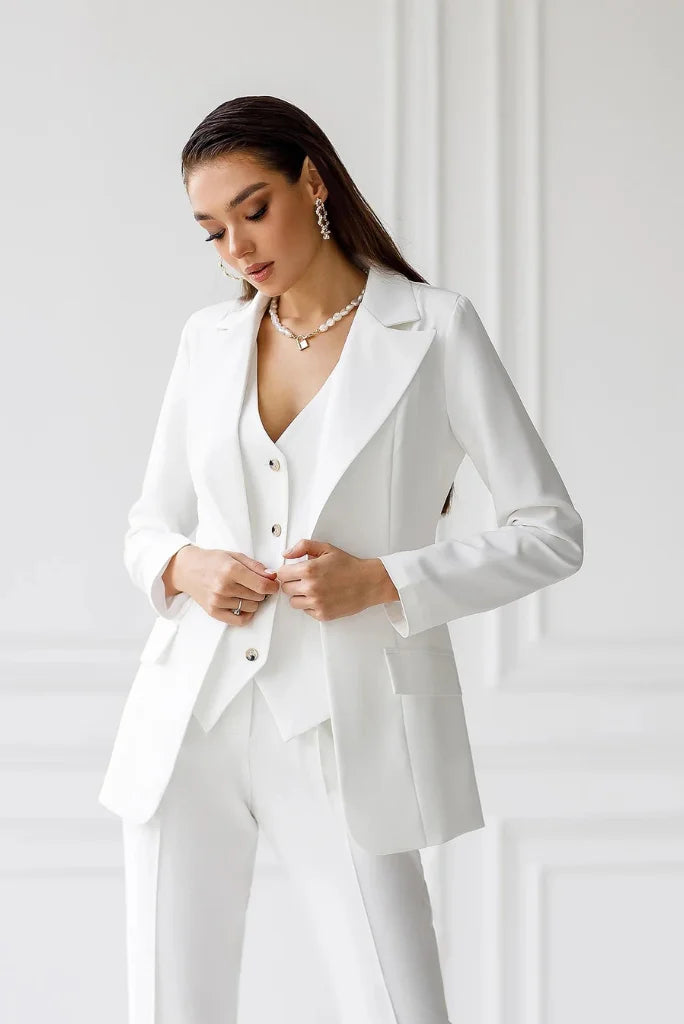 Women's White Single Breasted 3 Piece Suit, Formal Suit for Office and Meetings