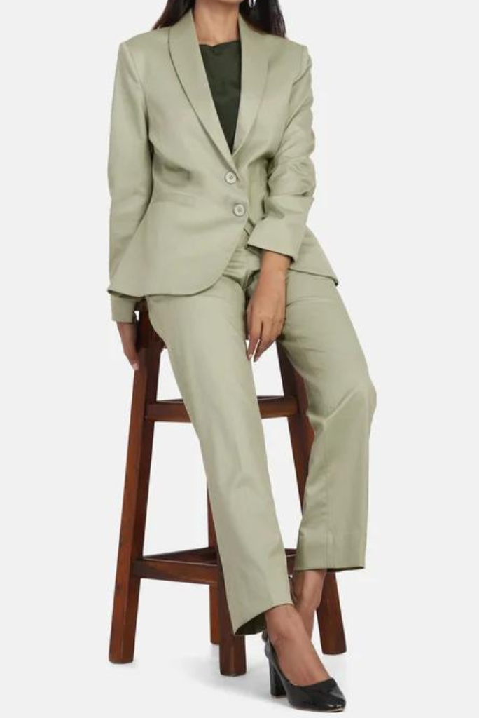 Women Pant Suit Sage Green Formal Pant Suit, Cotton Blend Pant Suit, Business Pant Suit, Gift for her
